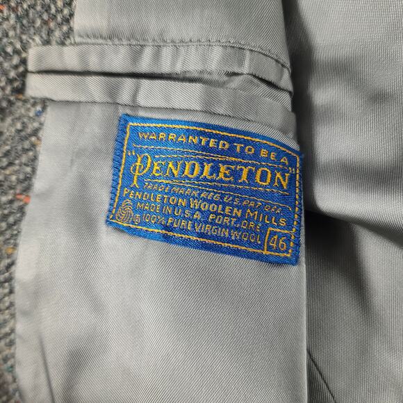 Pendleton Gray Blue Tweed Wool Vintage USA Elbow Patch Sport Coat Jacket  46 - Picture 4 of 4